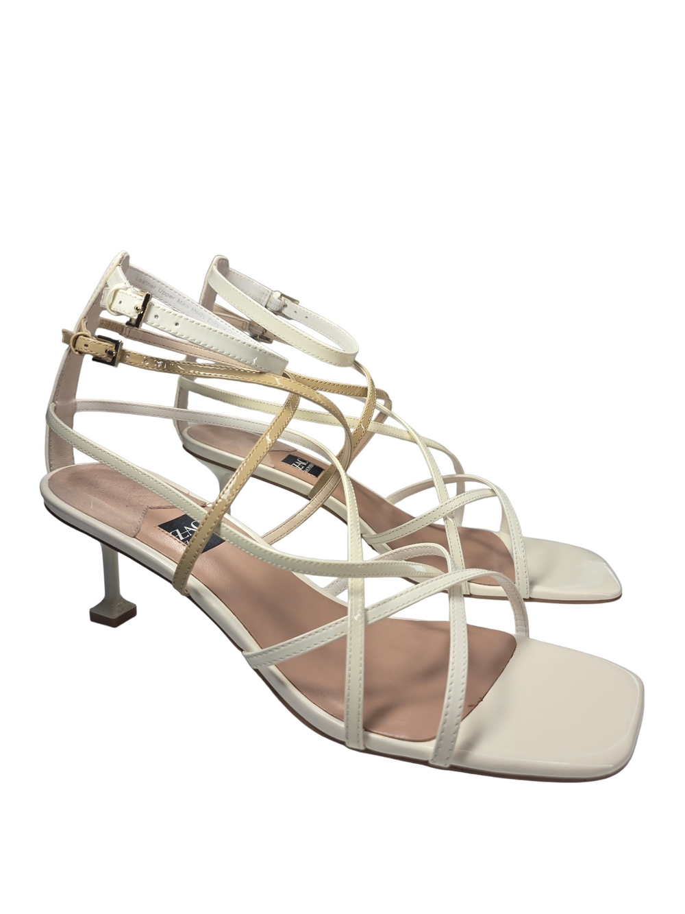 Zac Zac Posen Angie Strappy Women's White and Gold Mid-Heel Sandals Size 10M